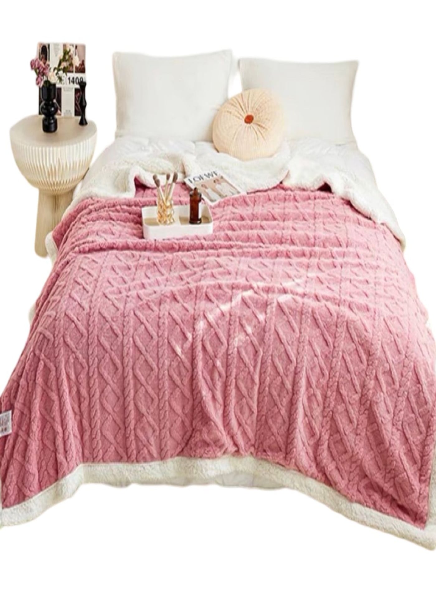 FRAZADA DE PLUSH Y SHERPA ELEGANTE - 1