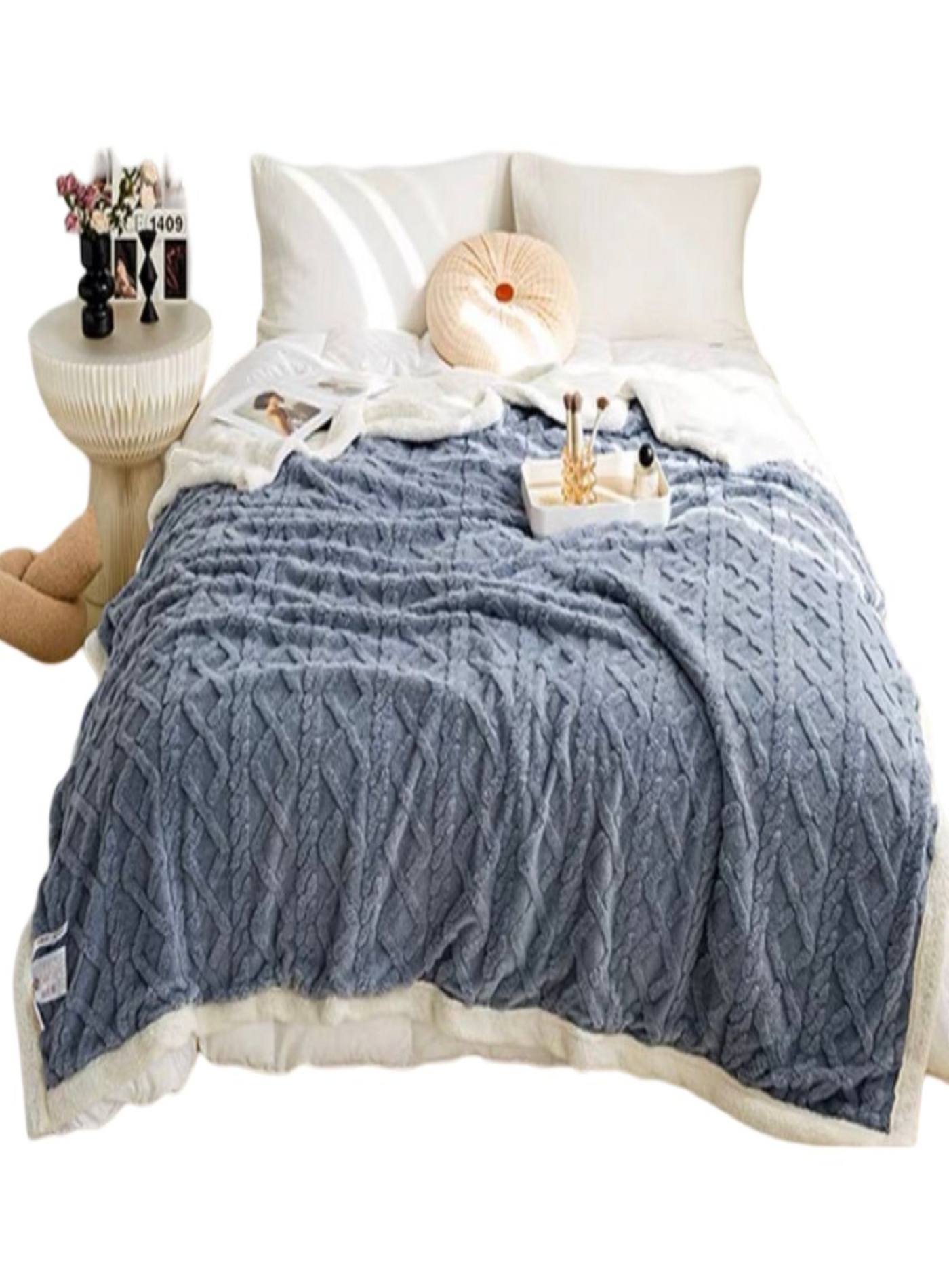 FRAZADA DE PLUSH Y SHERPA ELEGANTE - 1