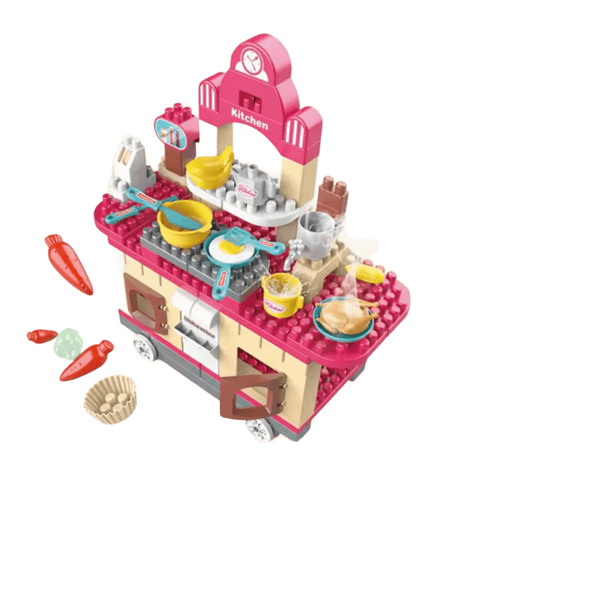 COCINA CONSTRUCCIÓN 117 PIEZAS CON ACCESORIOS- ROSA - 1