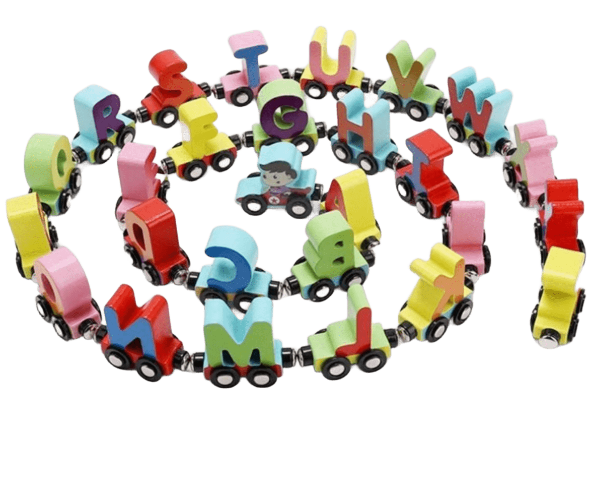 TREN MAGNÉTICO MADERA CON LETRAS DEL ABECEDARIO A-Z MULTICOLOR - 1