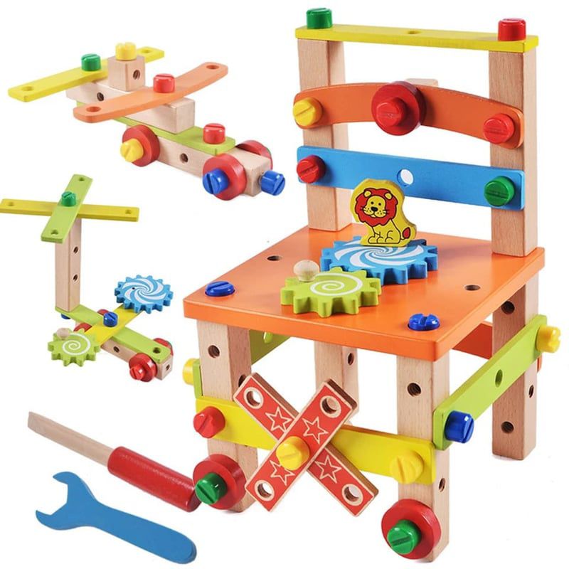SILLA INFANTIL MONTESSORI MADERA CON TORNILLOS MULTICOLOR - 2