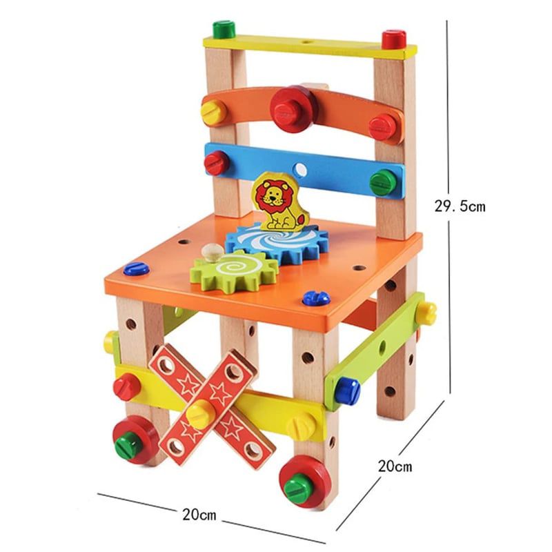 SILLA INFANTIL MONTESSORI MADERA CON TORNILLOS MULTICOLOR - 4