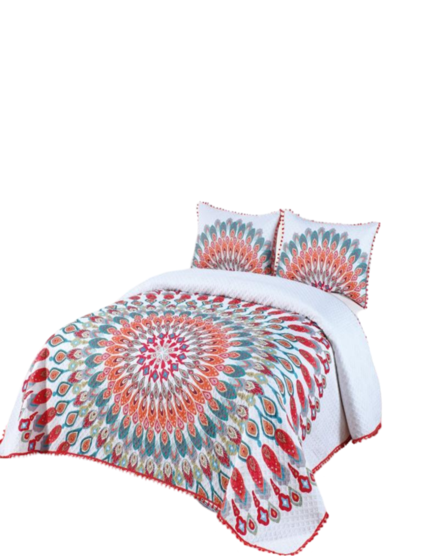 CUBRECAMA 2 PLAZAS ALGODÓN MULTICOLOR LIGERO VERANO CON POMPONES ELEGANTES - 1