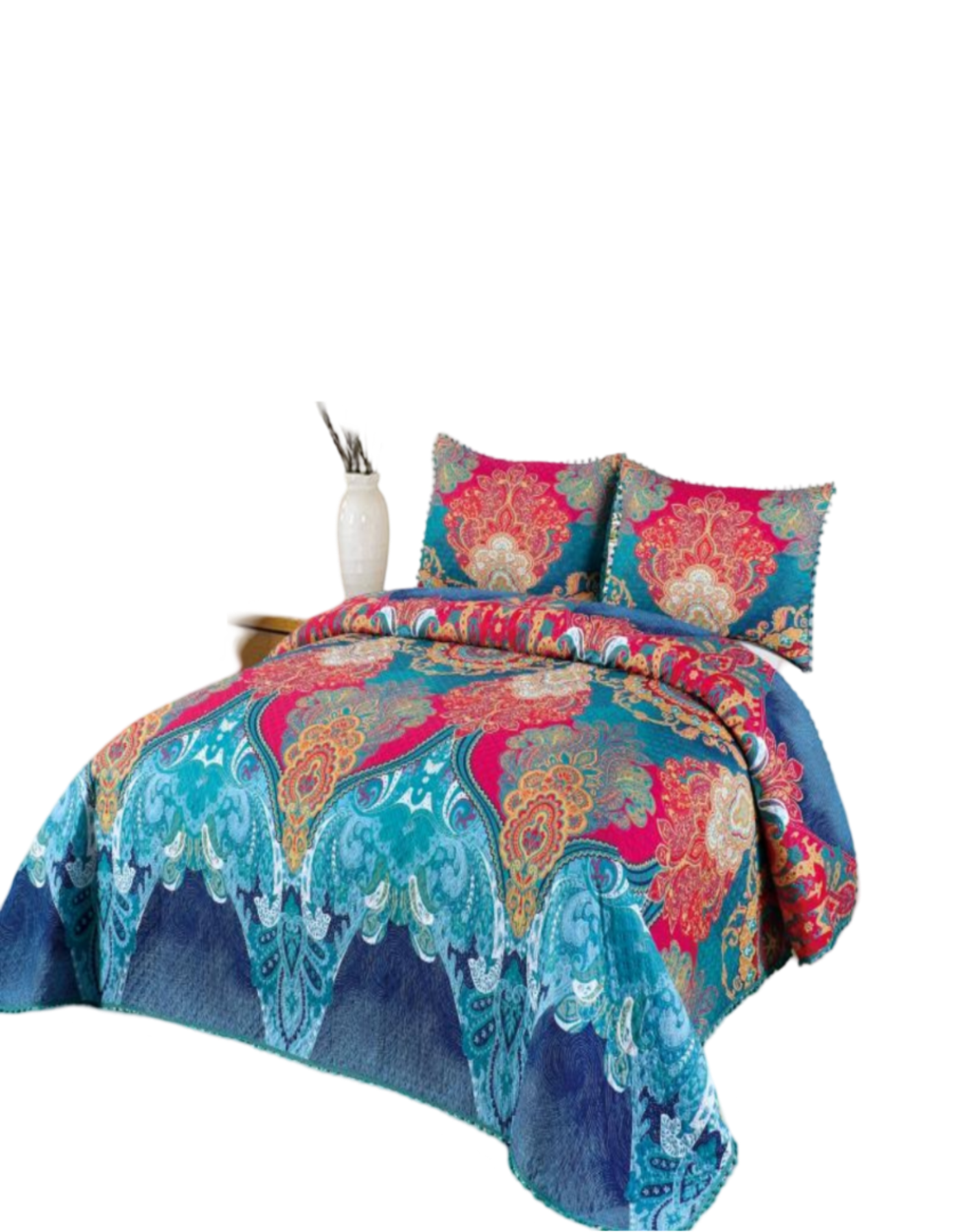 CUBRECAMA 2 PLAZAS ALGODÓN MULTICOLOR LIGERO VERANO CON POMPONES ELEGANTES - 1