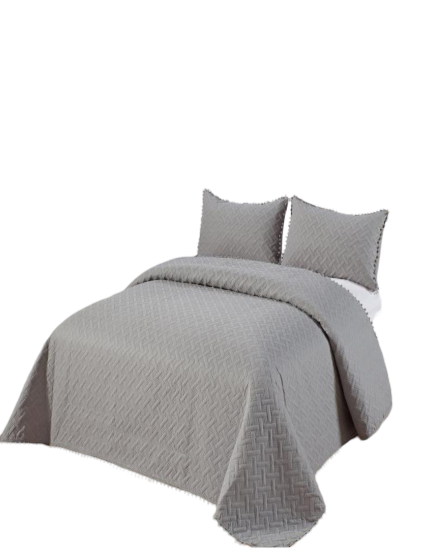 CUBRECAMA 2 PLAZAS ALGODÓN GRIS VERANO CON POMPONES FRESCO Y ELEGANTE - 1