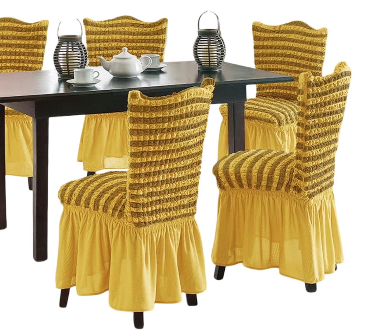 FUNDA PACK 6 SILLA TURCAS DISEÑO LINEAL L2 AMARILLO - 2