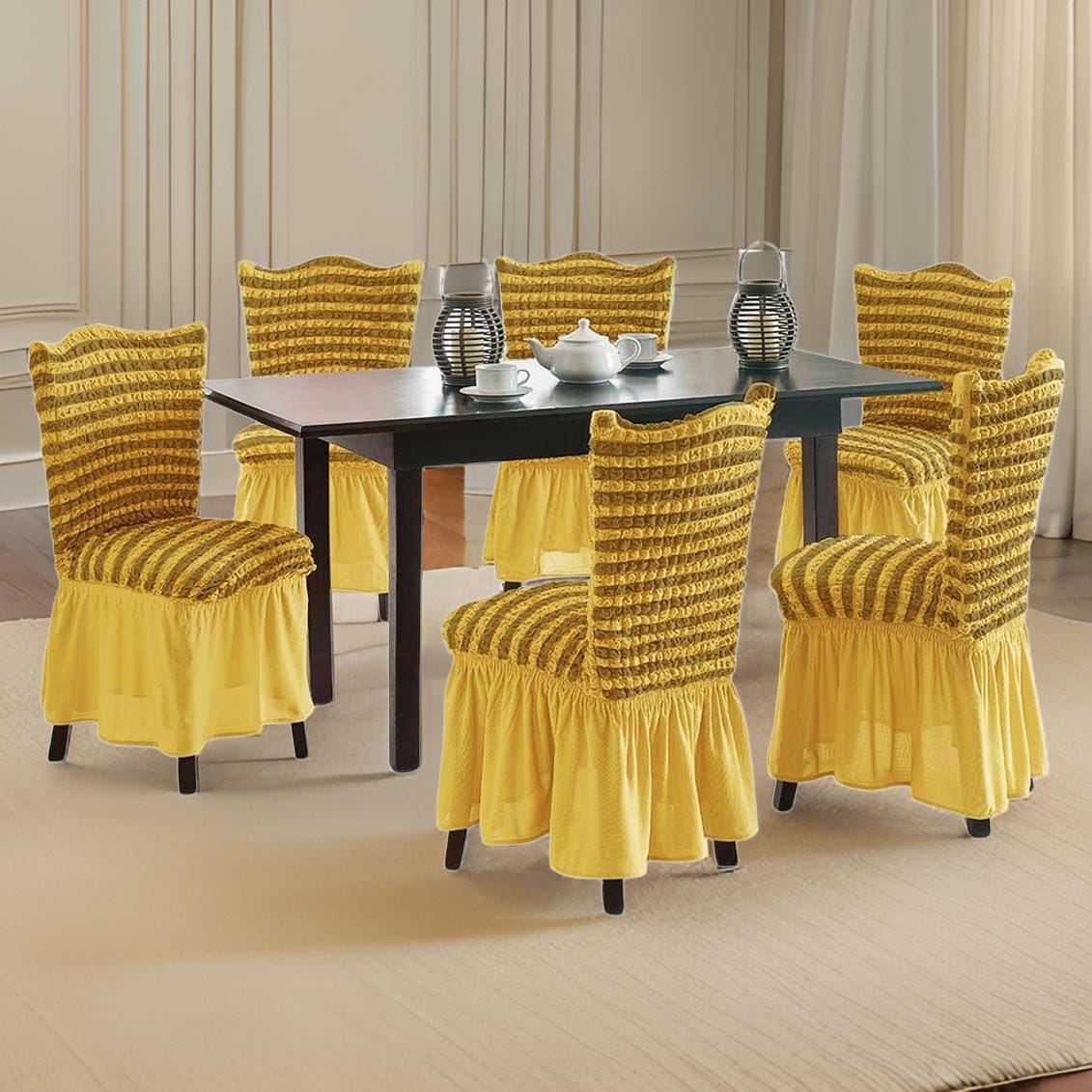 FUNDA PACK 6 SILLA TURCAS DISEÑO LINEAL L2 AMARILLO - 3