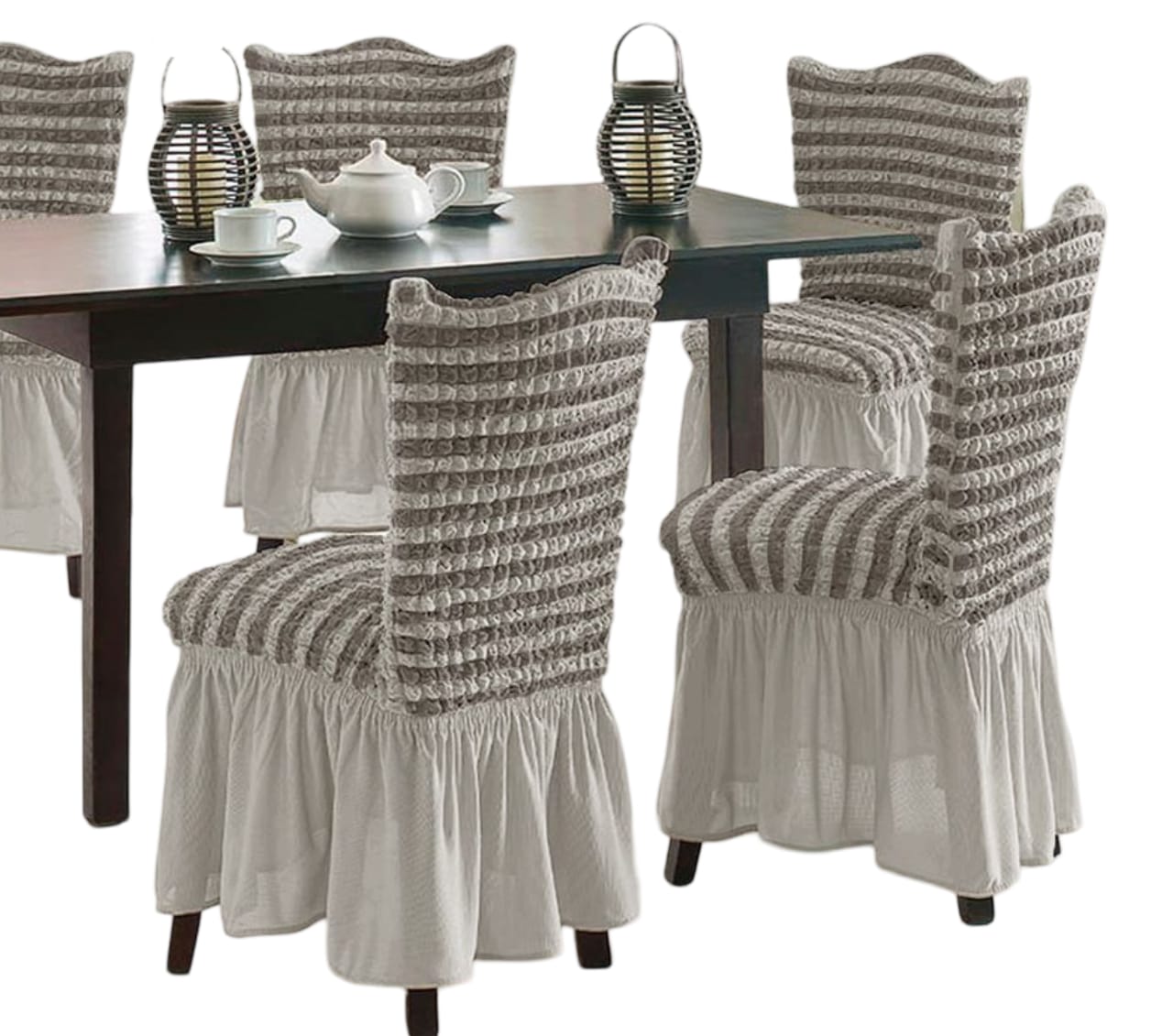 FUNDA PACK 6 SILLA TURCAS DISEÑO LINEAL L7 GRIS - 2