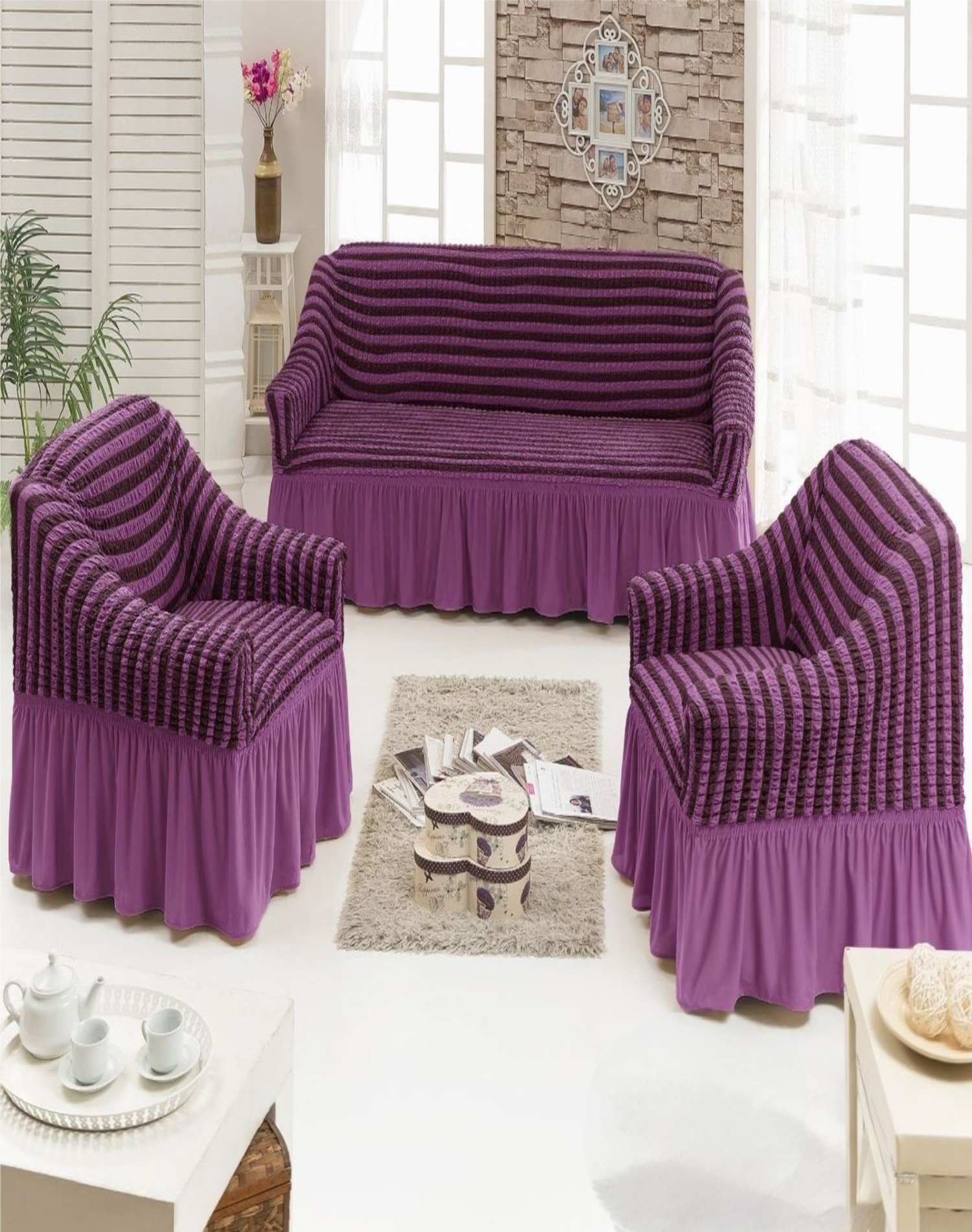 FUNDA SET TURKAS TEXTURIZADAS 3+1+1 D6.6 MORADO - 3