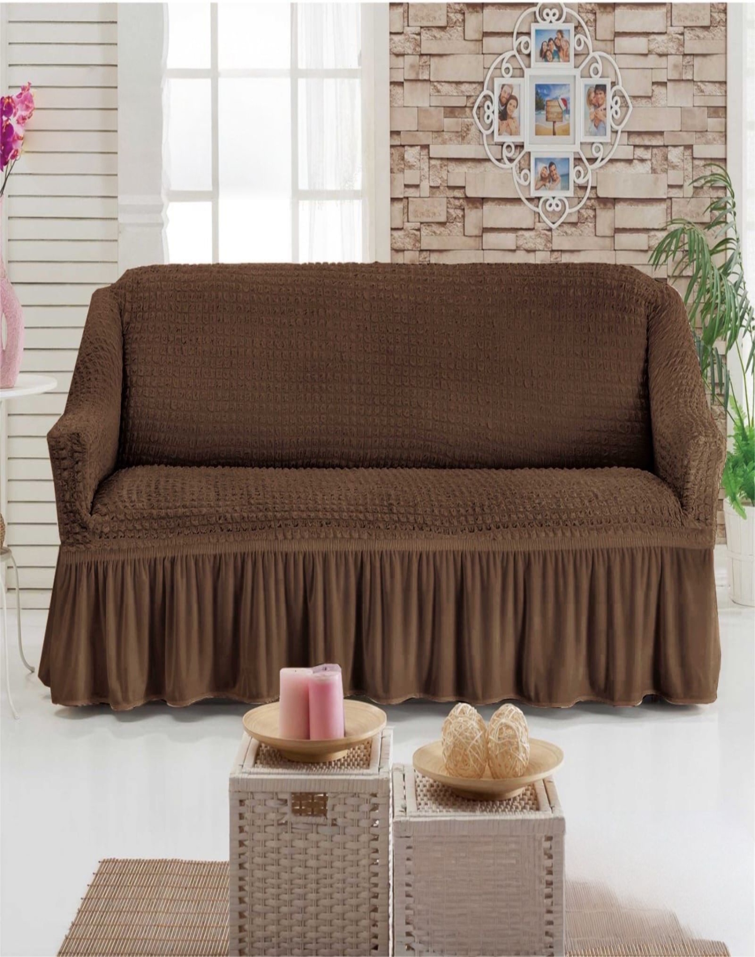 FUNDA 3 CUERPOS TEXTURIZADAS CUBRE SILLÓN TURKOS D2 CAFÉ - 3