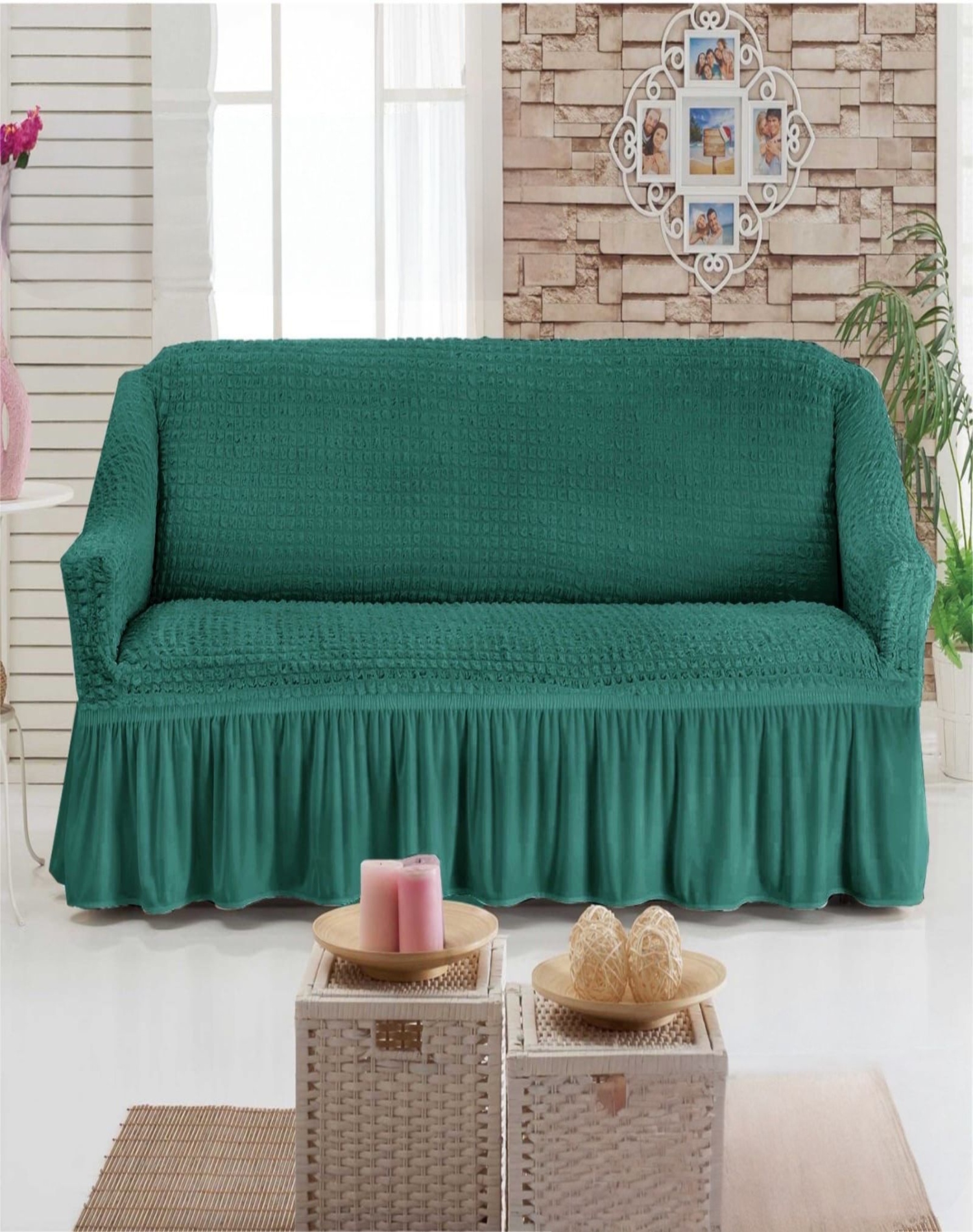 FUNDA 3 CUERPOS TEXTURIZADAS CUBRE SILLÓN TURKOS D7 TURQUESA - 3