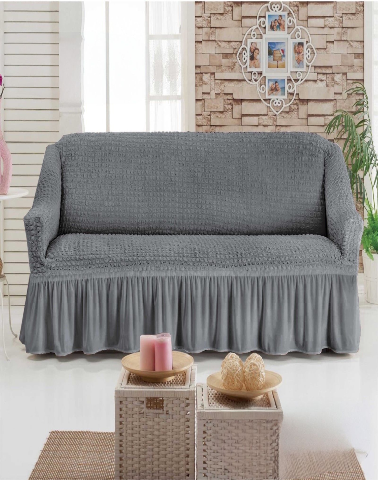 FUNDA 3 CUERPOS TEXTURIZADAS CUBRE SILLÓN TURKOS D6 GRIS - 3