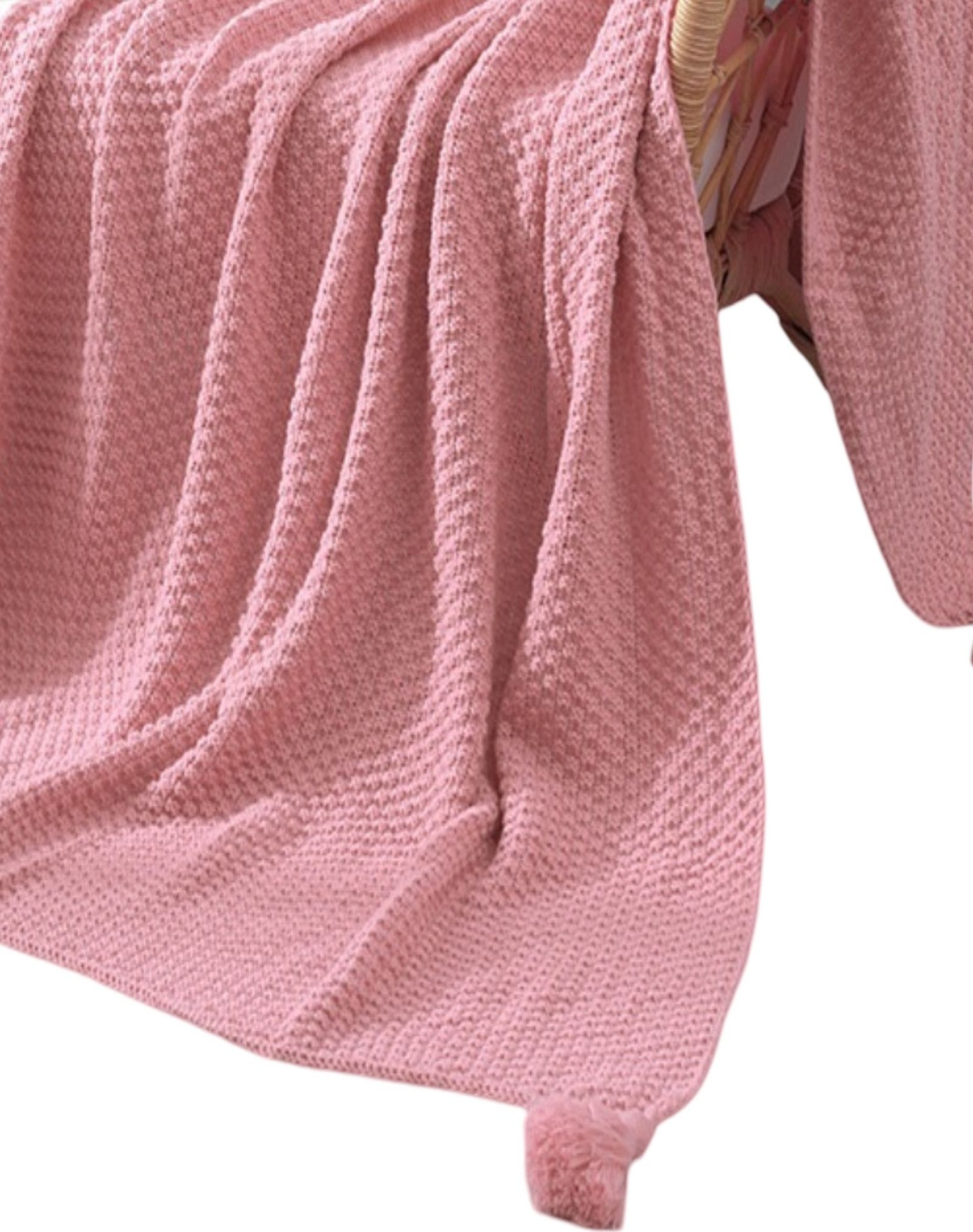 MANTA SUAVE POMPONES ESTILO COMODIDAD D7 ROSA - 2