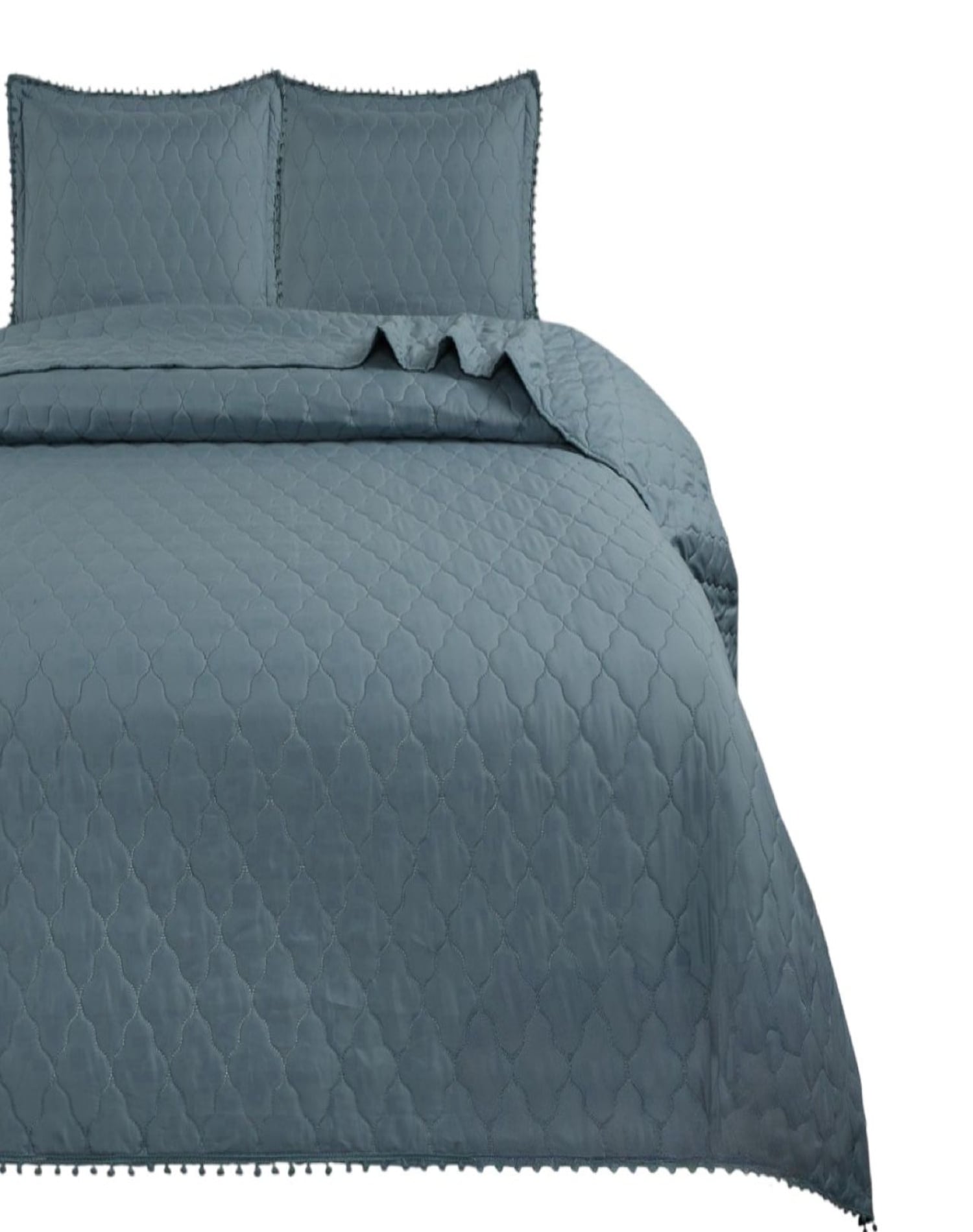 CUBRECAMA AZUL MARINO QUILT PRIMAVERA VERANO CON POMPONES B1 - 2
