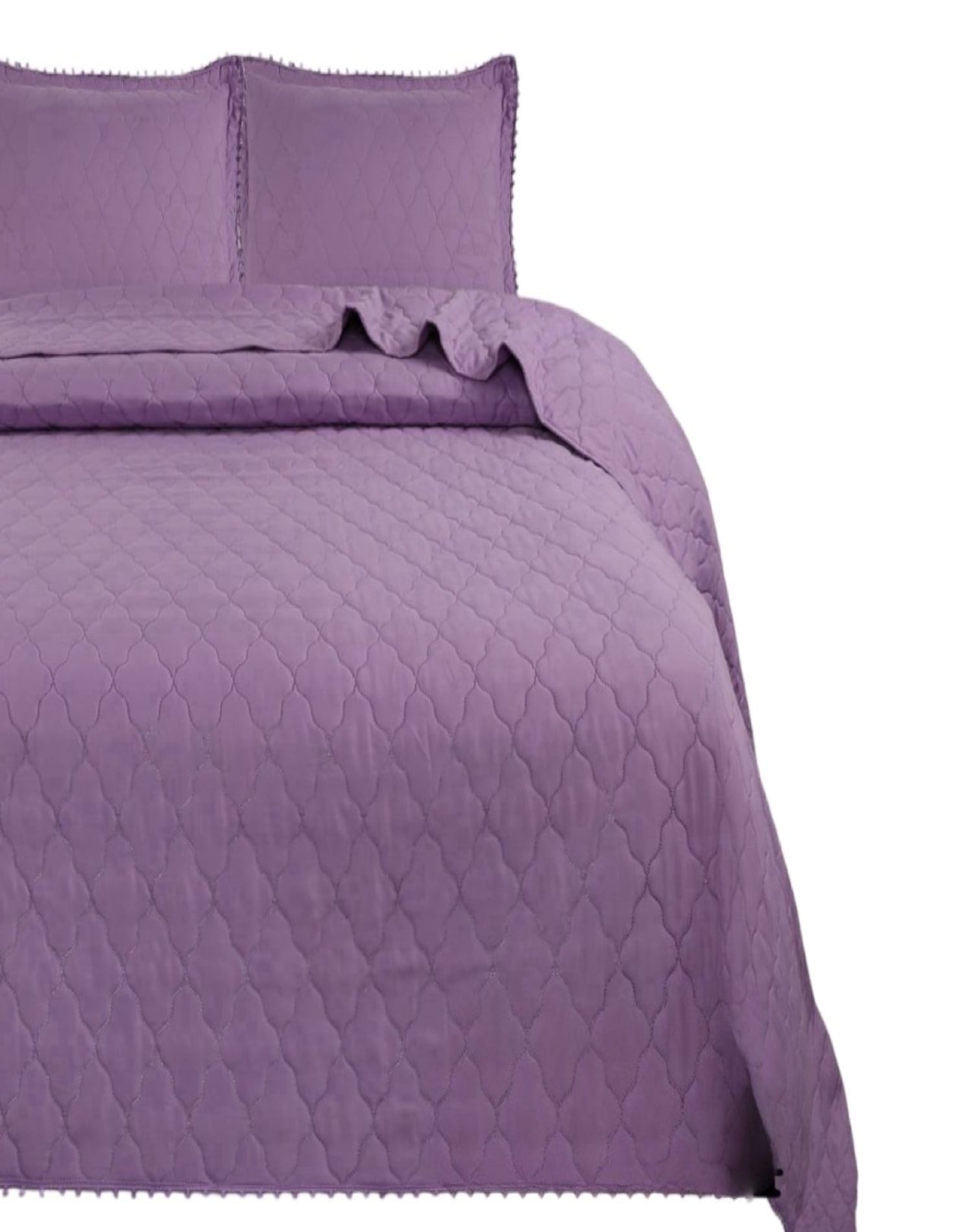 CUBRECAMA MORADO QUILT 2 PLAZAS CON POMPONES C8 - 2