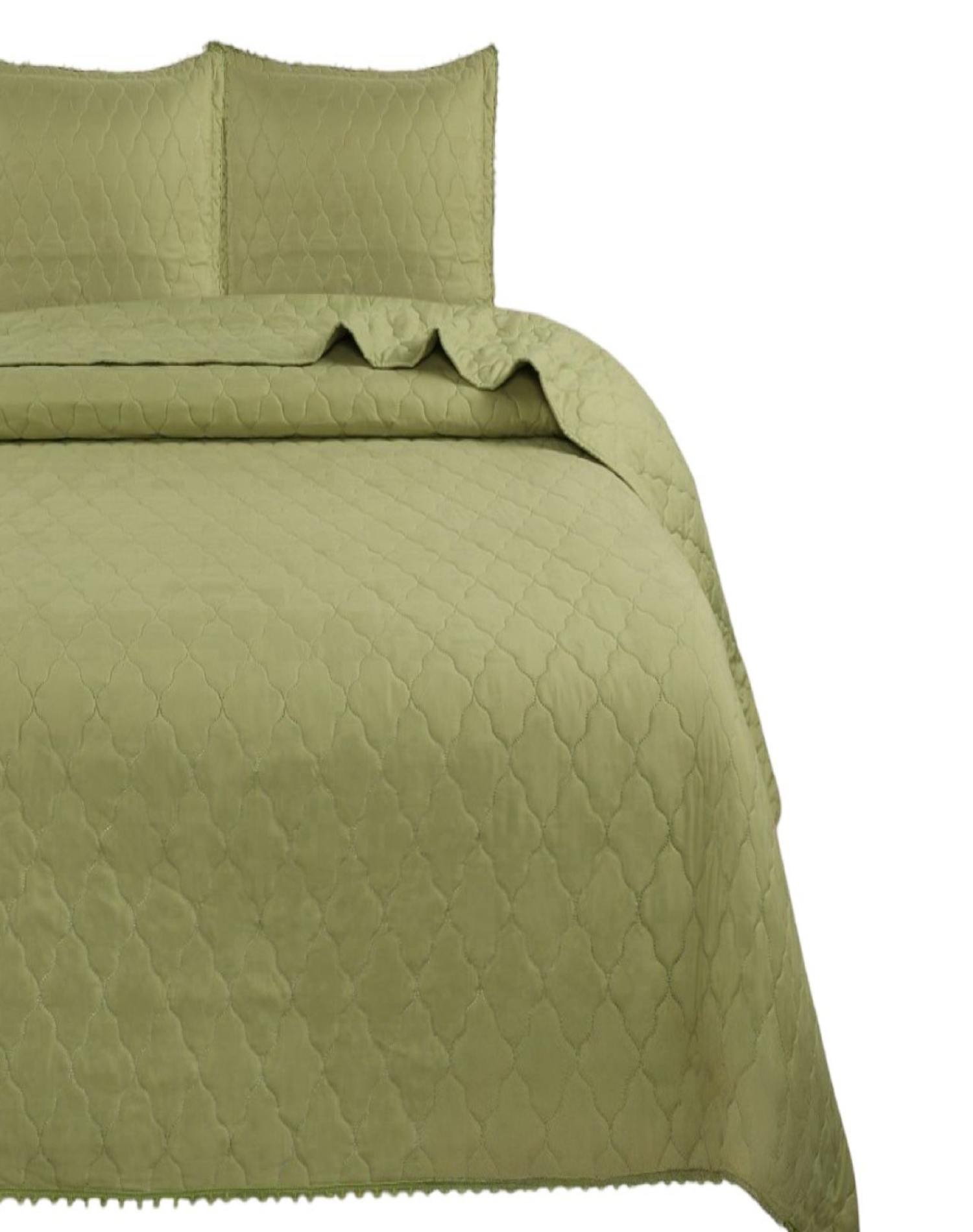 CUBRECAMA VERDE QUILT PLAZA Y MEDIA CON POMPONES B2 - 2