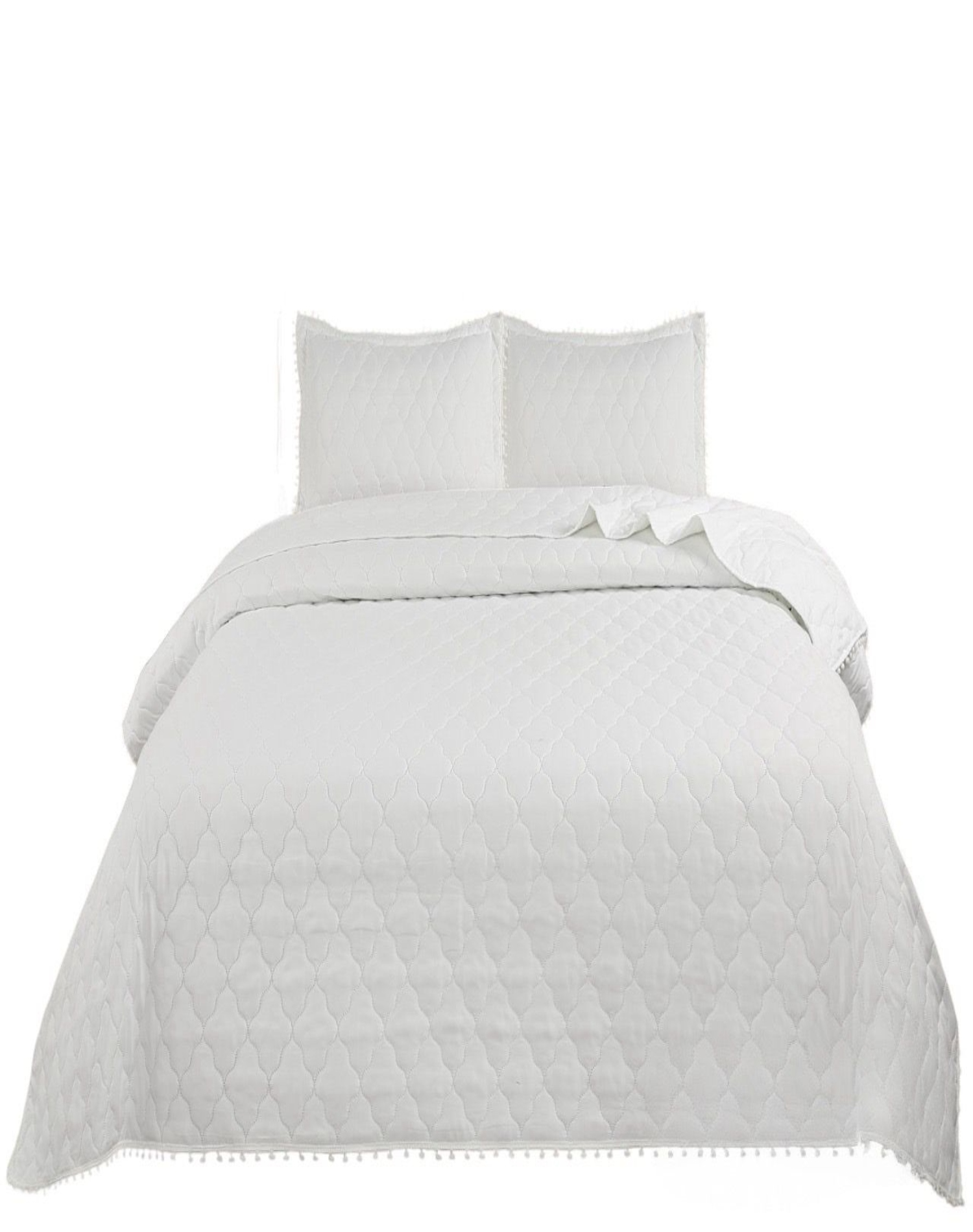 CUBRECAMA BLANCO QUILT PLAZA Y MEDIA CON POMPONES B7 - 1