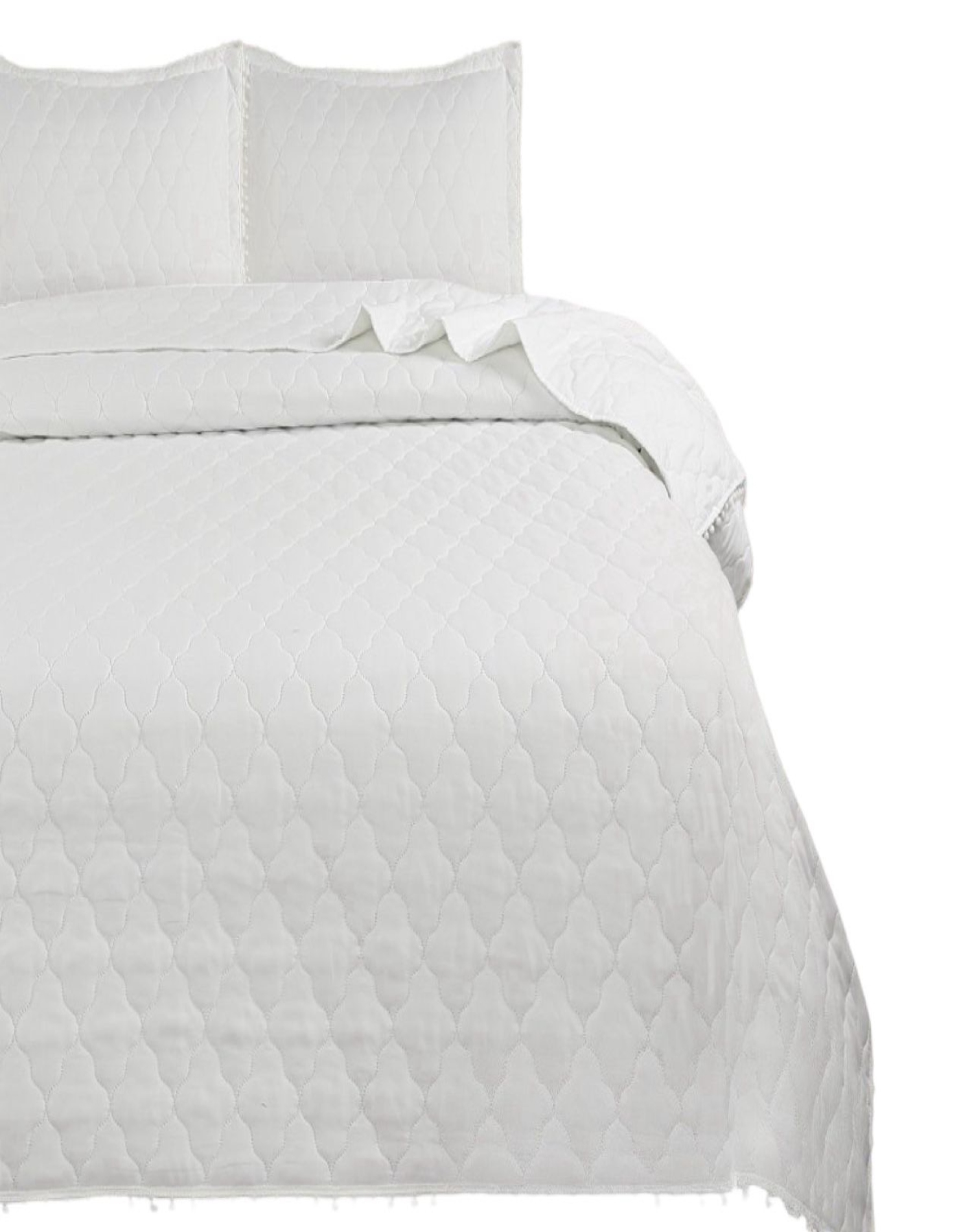 CUBRECAMA BLANCO QUILT PLAZA Y MEDIA CON POMPONES B7 - 2