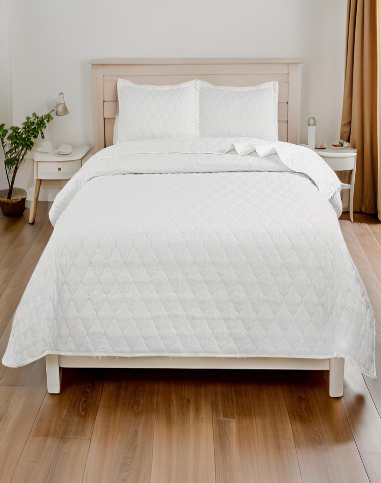 CUBRECAMA BLANCO QUILT PLAZA Y MEDIA CON POMPONES B7 - 3
