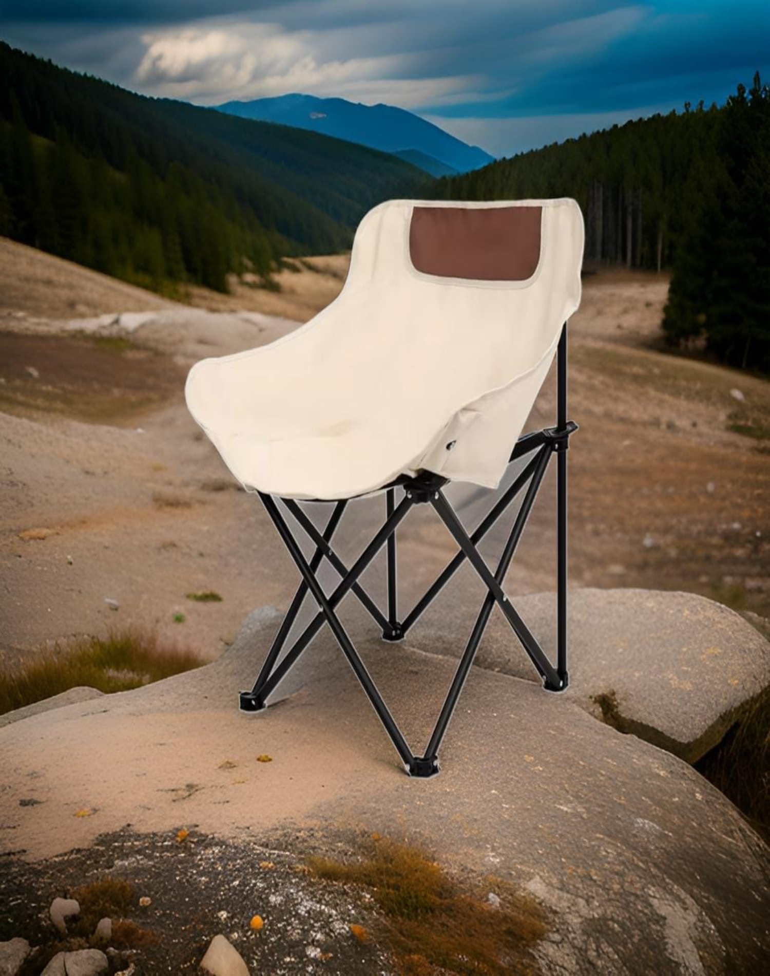 SILLA PLEGABLE DE LONA PARA EXTERIOR CAMPING CREMA - 3