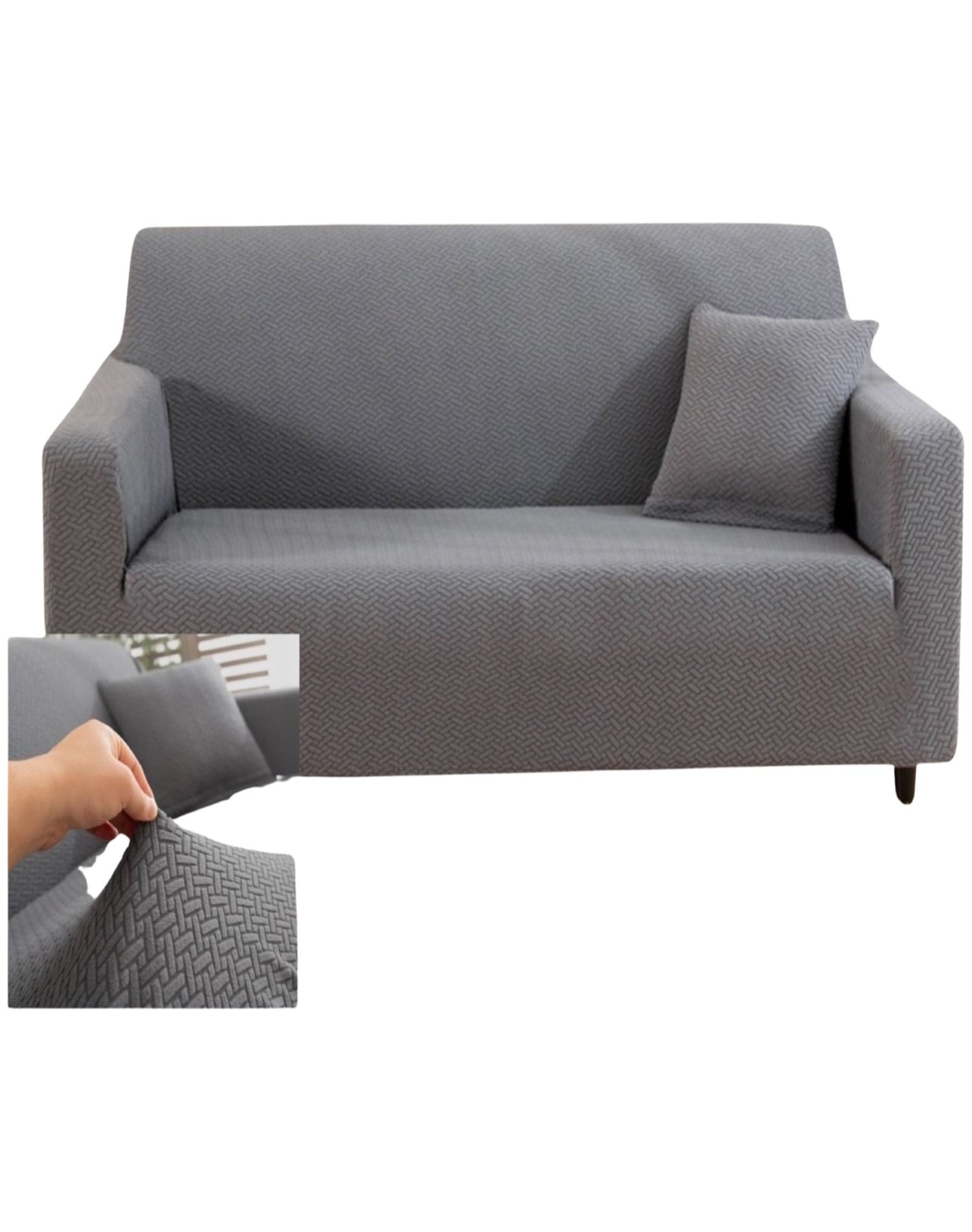 FUNDA SOFÁ 3 CUERPOS TEXTURIZADA AJUSTABLE 5N1 GRIS - 1