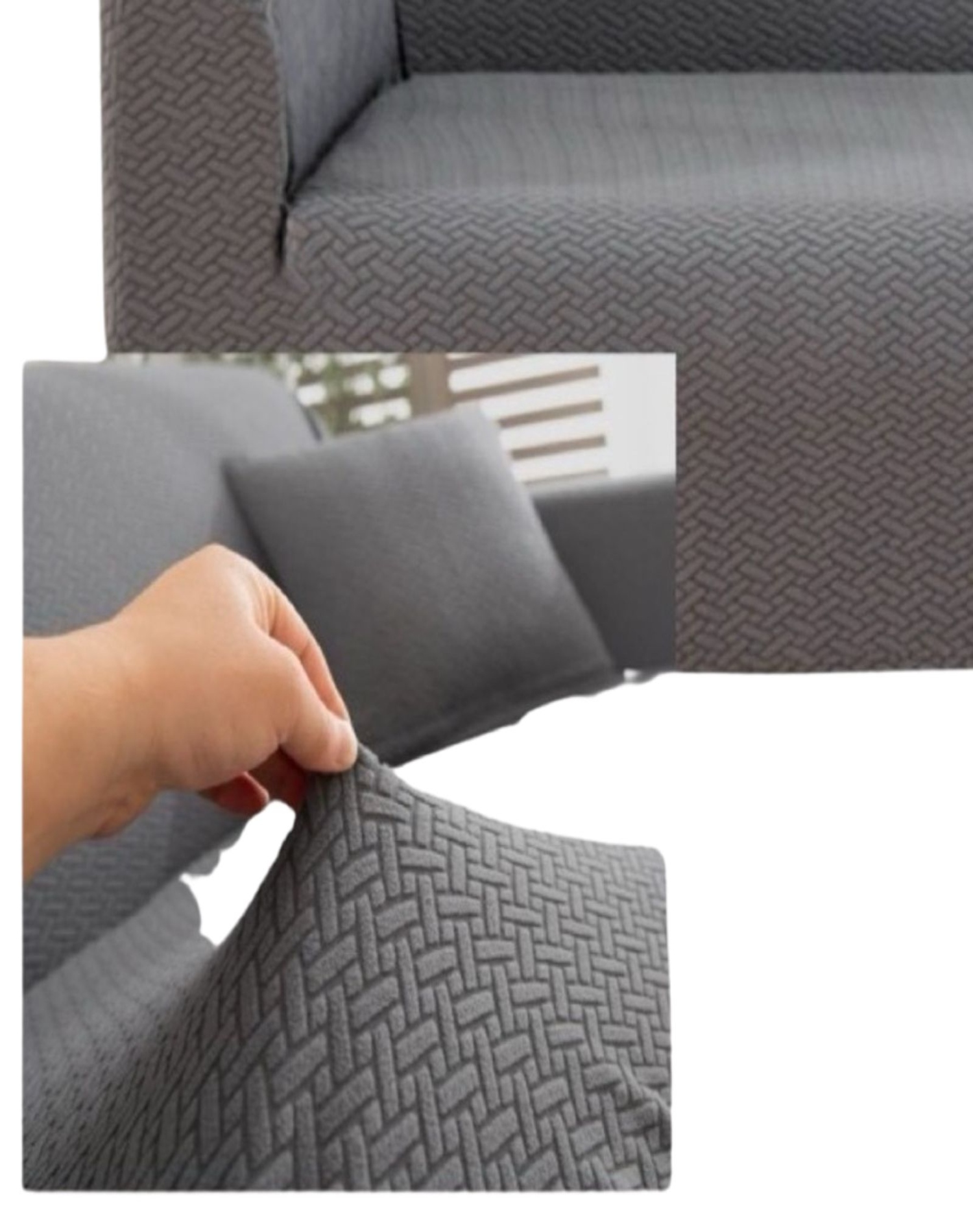 FUNDA SOFÁ 3 CUERPOS TEXTURIZADA AJUSTABLE 5N1 GRIS - 2