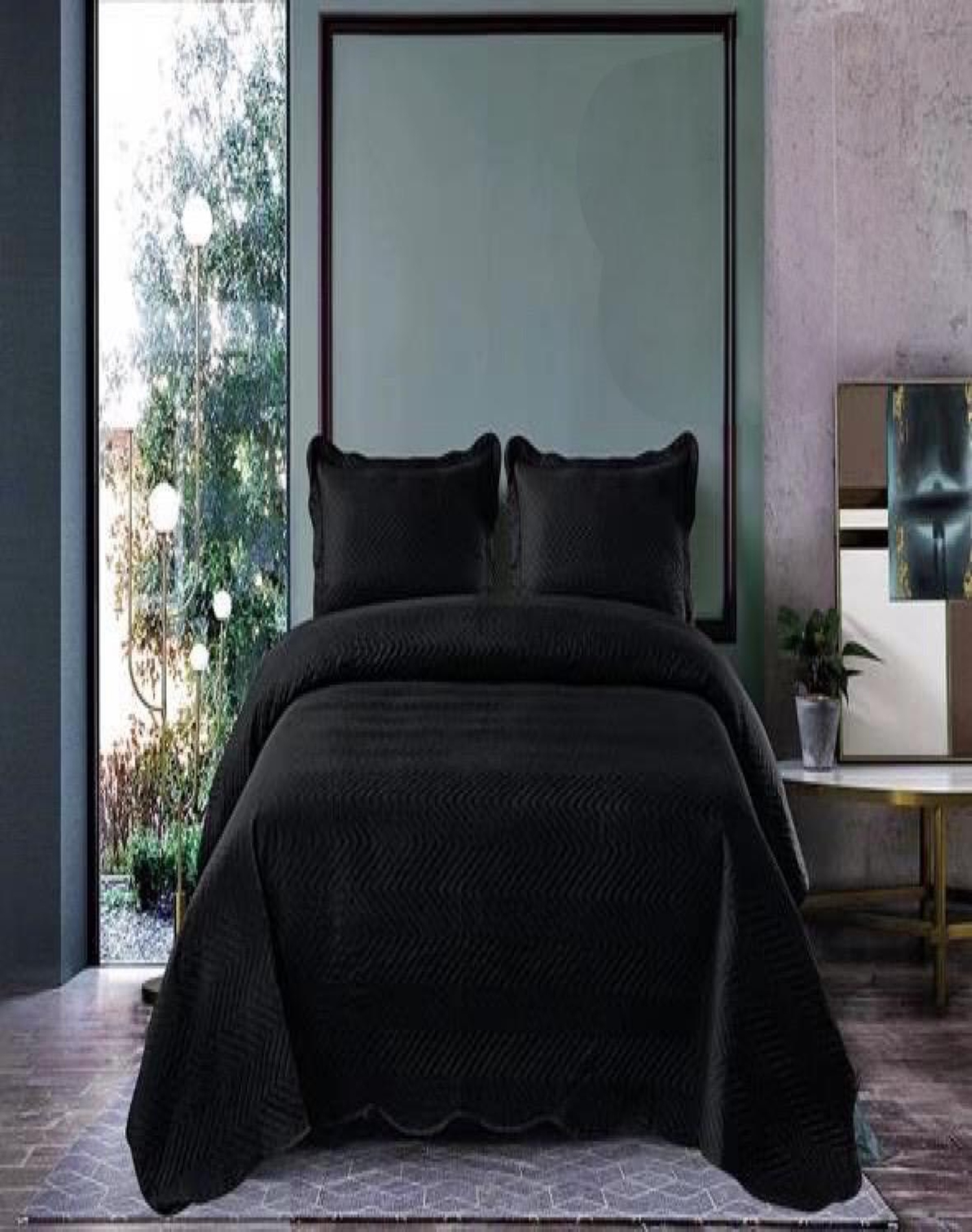 CUBRECAMA NEGRO QUILT 2 PLAZAS+2 FUNDAS VERANO 13N05 - 3