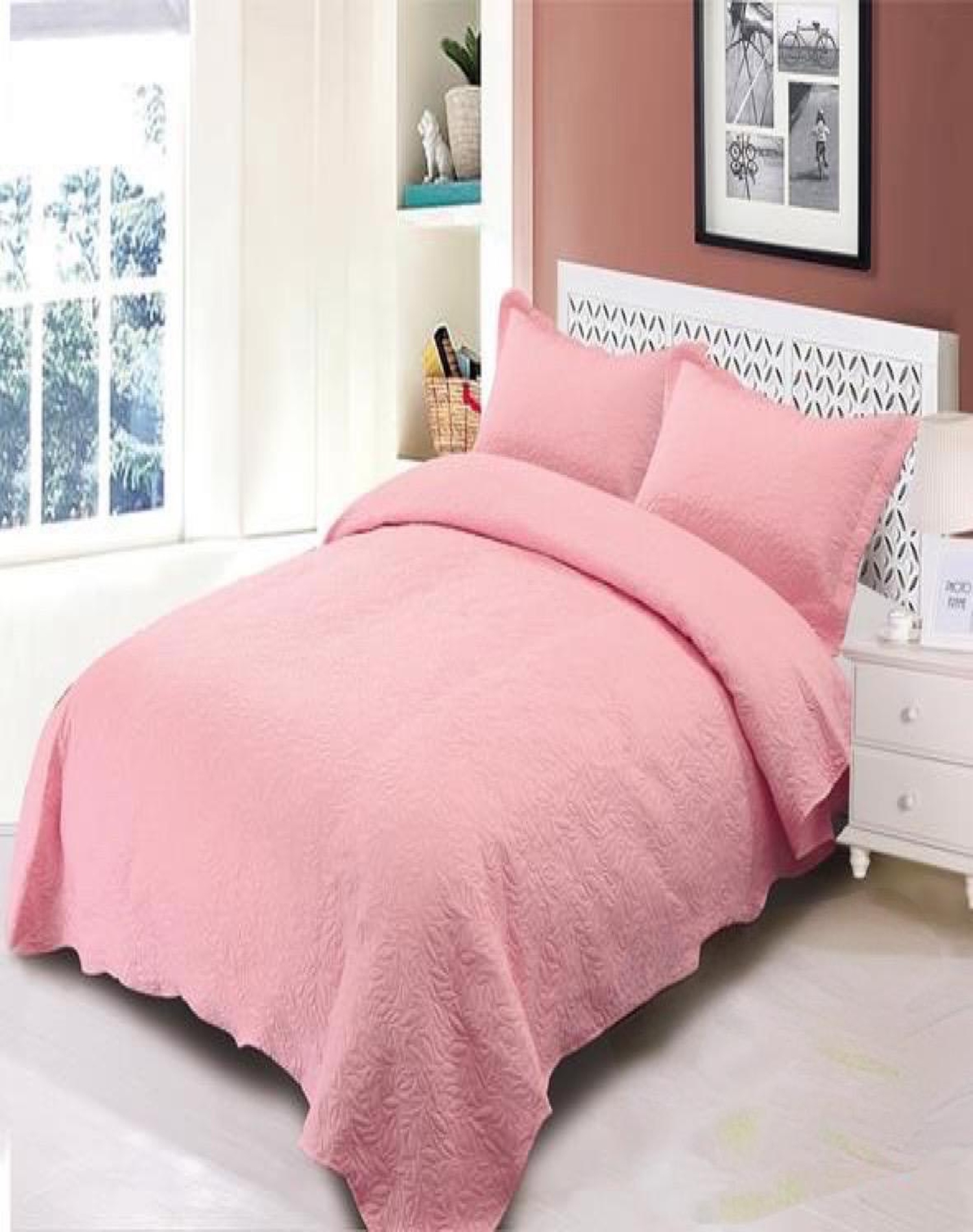 CUBRECAMA ROSA QUILT 2 PLAZAS+2 FUNDAS VERANO 13N07 - 3
