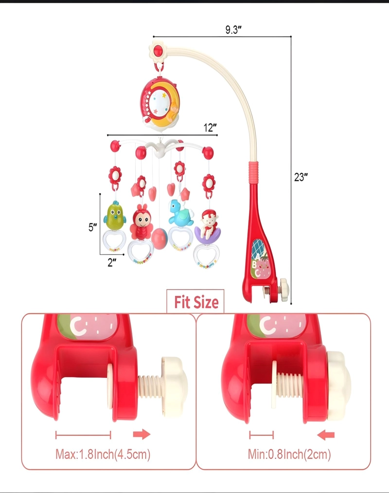 MÓVIL MUSICAL CUNA BEBÉ CON CONTROL Y LUZ 21N10 ROJO - 3