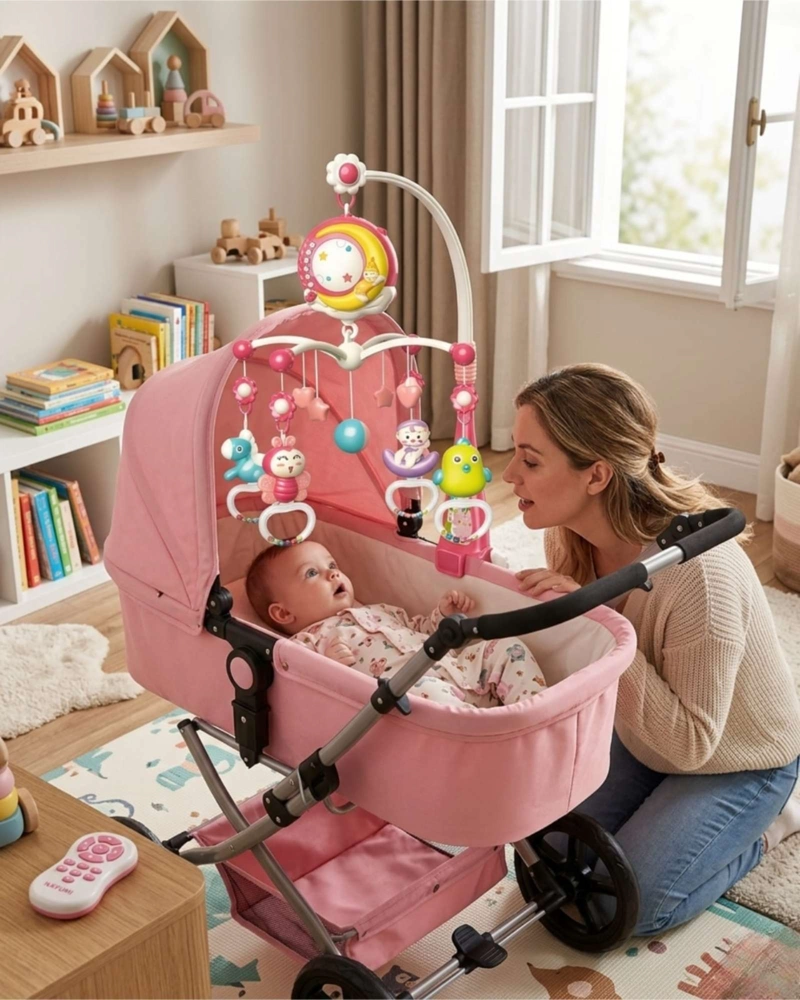 MÓVIL MUSICAL CUNA BEBÉ CON CONTROL Y LUZ 21N10 ROJO - 4