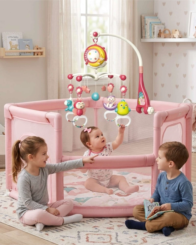 MÓVIL MUSICAL CUNA BEBÉ CON CONTROL Y LUZ 21N10 ROJO - 6