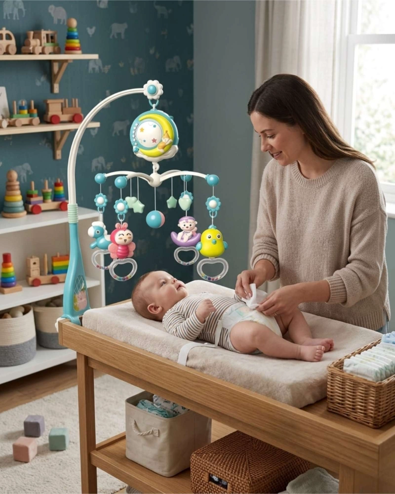 MÓVIL MUSICAL CUNA BEBÉ CON CONTROL Y LUZ 21N11 AZUL - 1