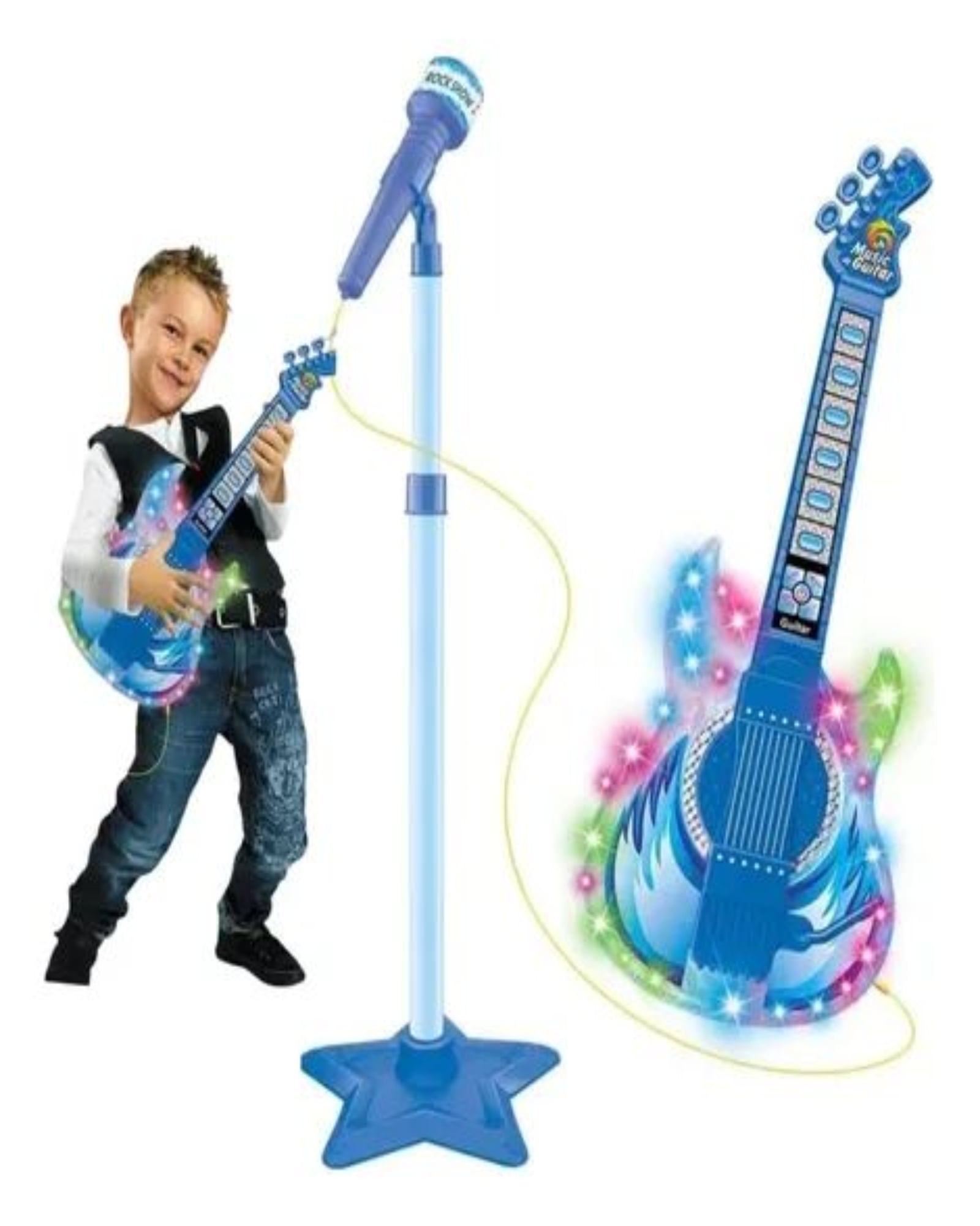 SET GUITARRA MICRÓFONO PEDESTAL JUGUETE MP3 LUCES 27N3 - 1