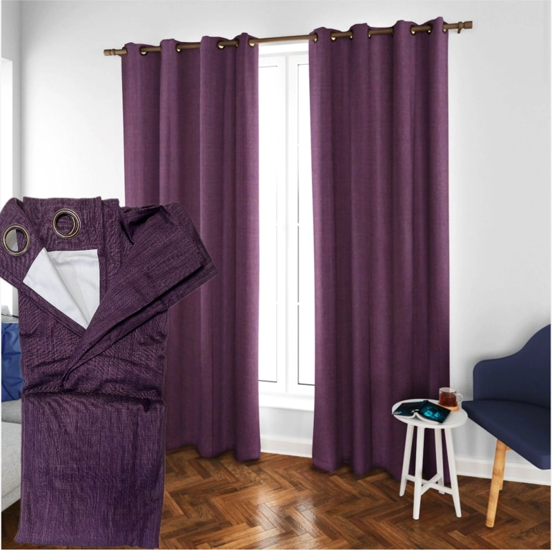 SET CORTINAS  2 PAÑOS ENGOMADAS TEXTURIZADA 140X220 MORADO - 1
