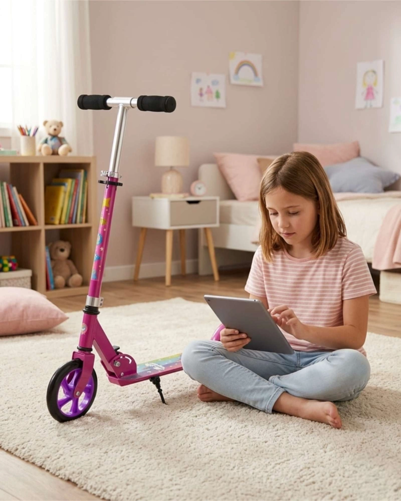 SCOOTER INFANTIL AJUSTABLE Y PLEGABLE CON PATA DE APOYO ROSADO - 1