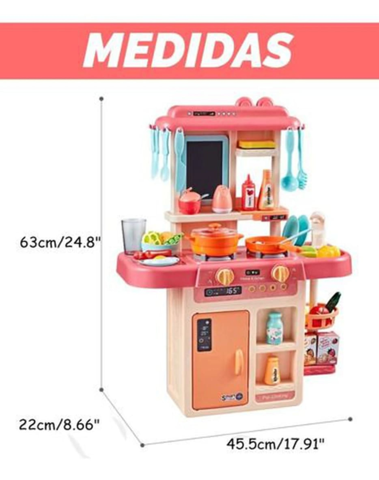 JUGUETE SET COCINA CON LUZ SONIDO ROSADO INFANTIL 63CM - 2