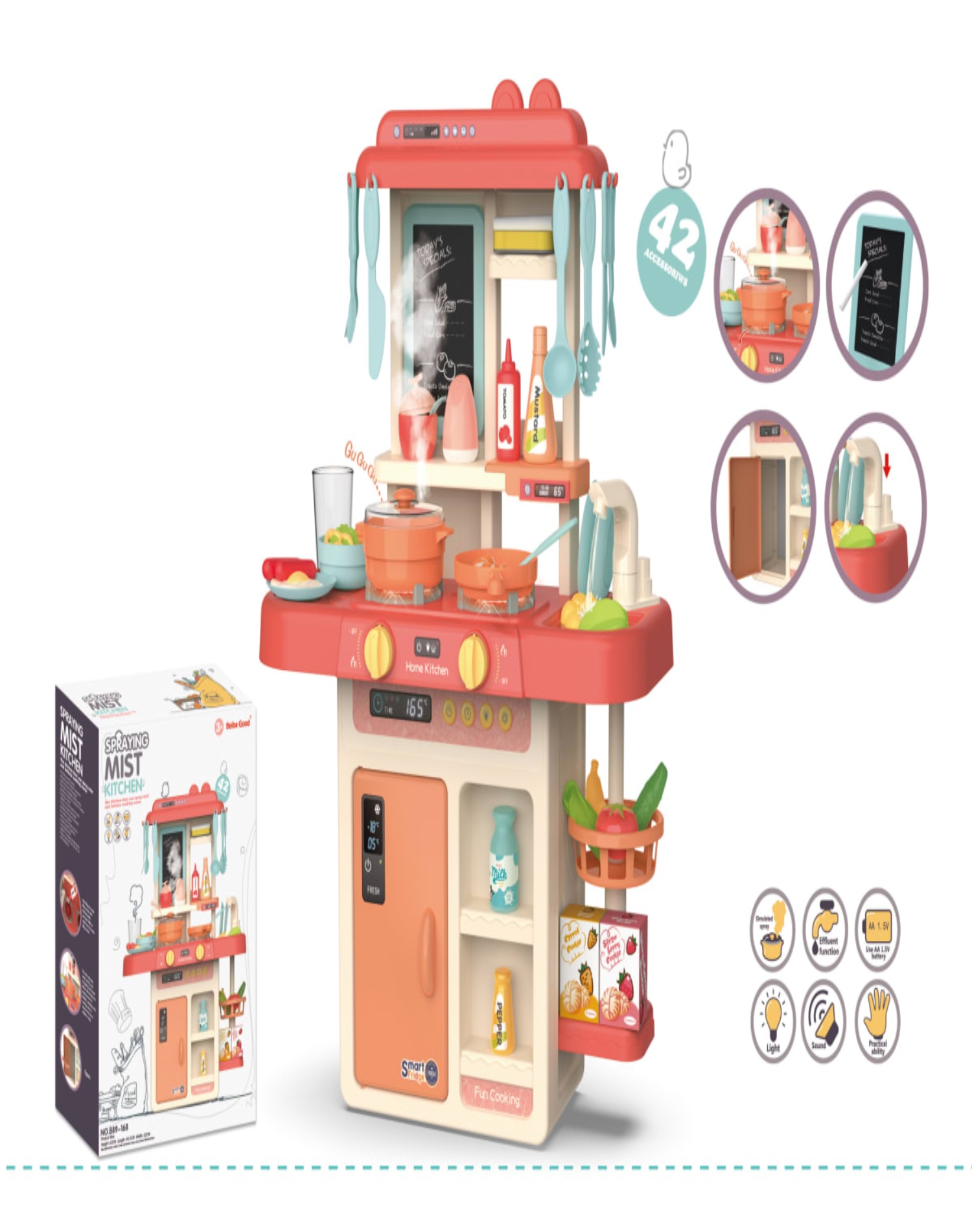 JUGUETE SET COCINA CON LUZ SONIDO ROSADO INFANTIL 63CM - 3