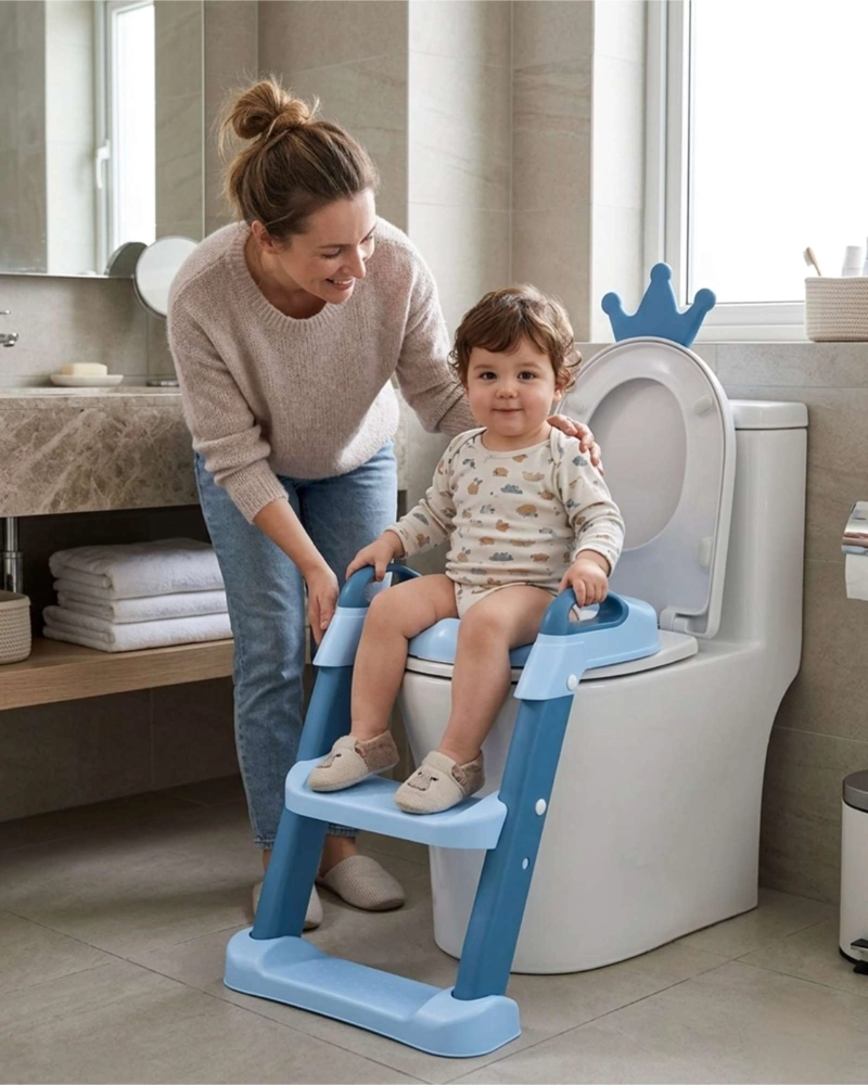 ESCALERA ASIENTO ADAPTADOR BAÑO PELELA NIÑOS AZUL - 1
