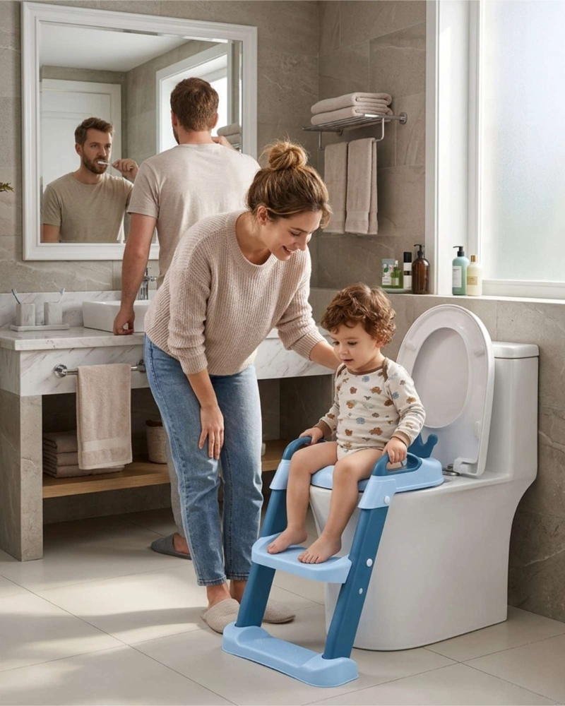 ESCALERA ASIENTO ADAPTADOR BAÑO PELELA NIÑOS AZUL - 2