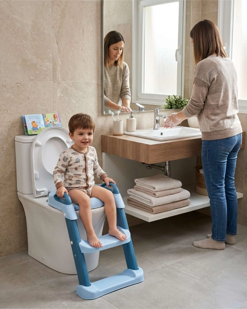 ESCALERA ASIENTO ADAPTADOR BAÑO PELELA NIÑOS AZUL - 3