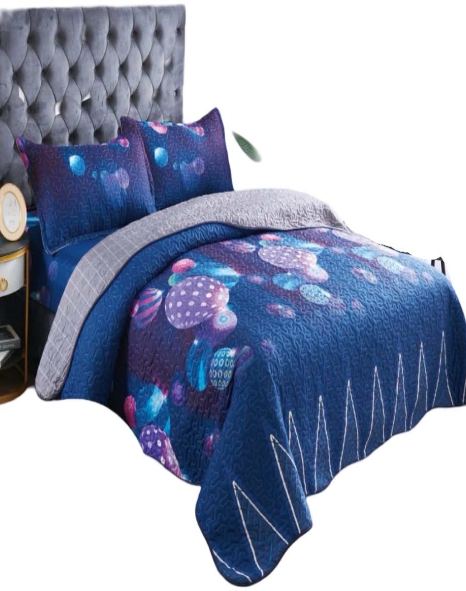 CUBRECAMA QUILT 5 PIEZAS CON JUEGO DE SÁBANAS - 1