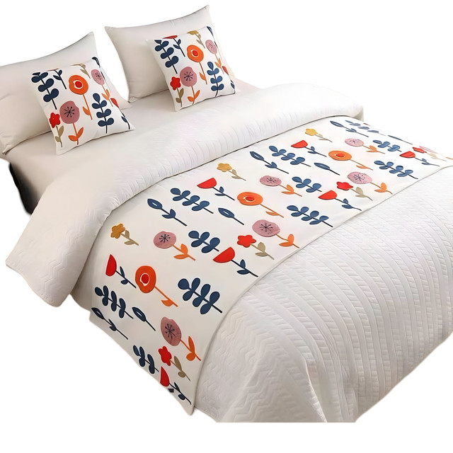 PIECERA DE CAMA MAS 2 FUNDAS BORDADA DECORATIVA 60X200 CM - 1