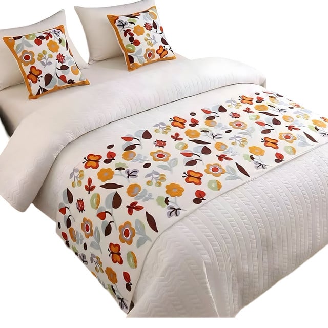 PIECERA DE CAMA MAS 2 FUNDAS BORDADA DECORATIVA 60X200 CM - 1
