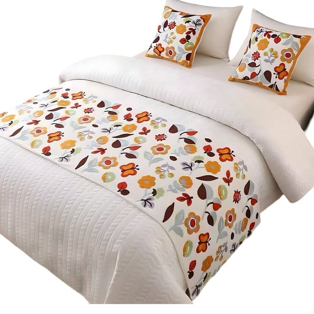 PIECERA DE CAMA MAS 2 FUNDAS BORDADA DECORATIVA 60X200 CM - 2