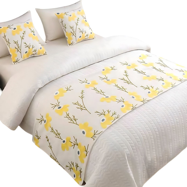 PIECERA DE CAMA MAS 2 FUNDAS BORDADA DECORATIVA 60X200 CM - 1