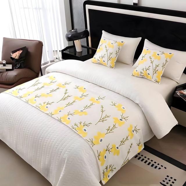PIECERA DE CAMA MAS 2 FUNDAS BORDADA DECORATIVA 60X200 CM - 3