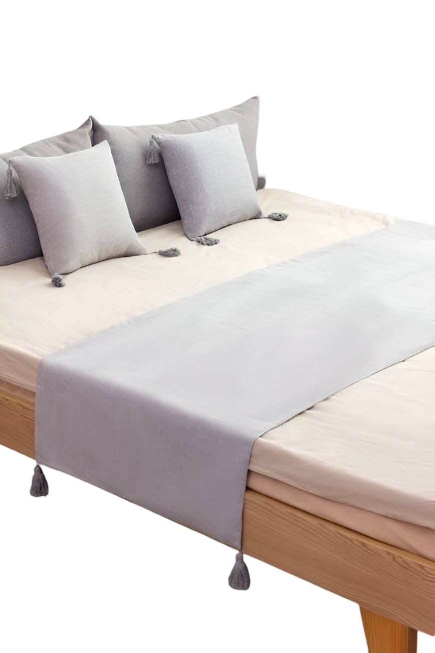 PIECERA DE CAMA DECORATIVA MODELO LINO GRIS - 3