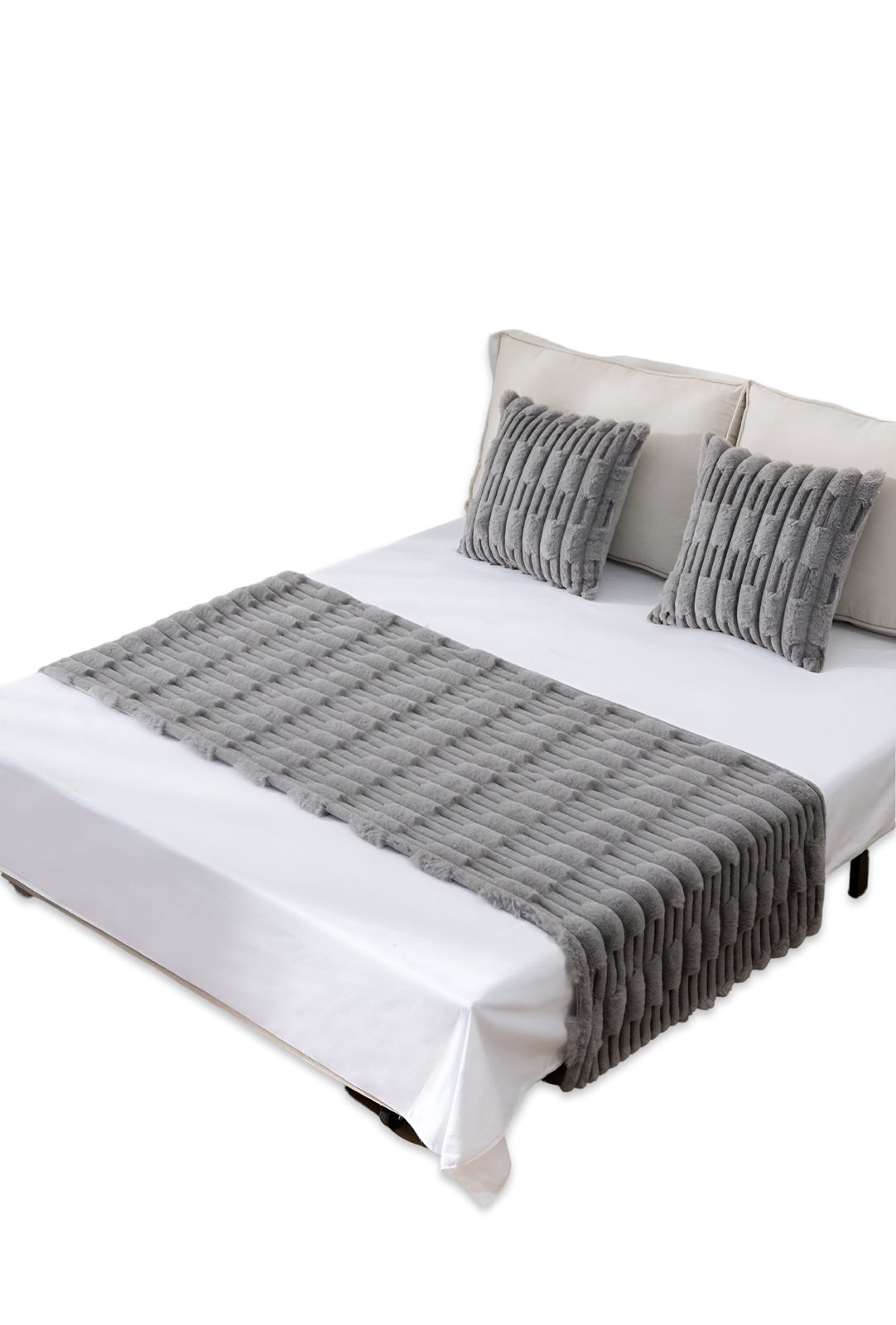 JUEGO DE PIECERA DE CAMA CON 2 FUNDAS MODELO BAMBÚ GRIS - 2
