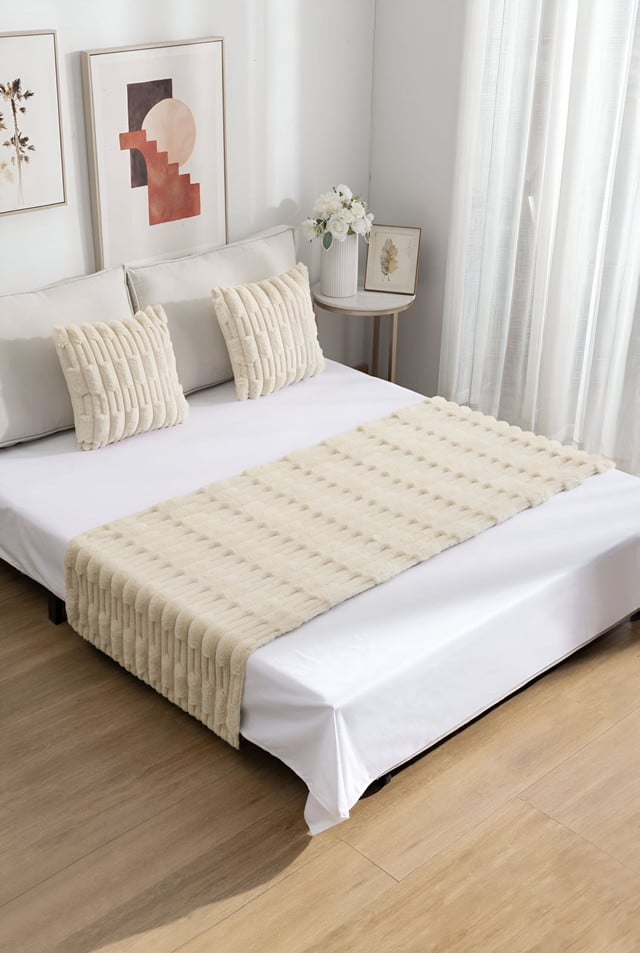 PIECERA DE CAMA DECORATIVA MODELO BAMBÚ BEIGE - 1