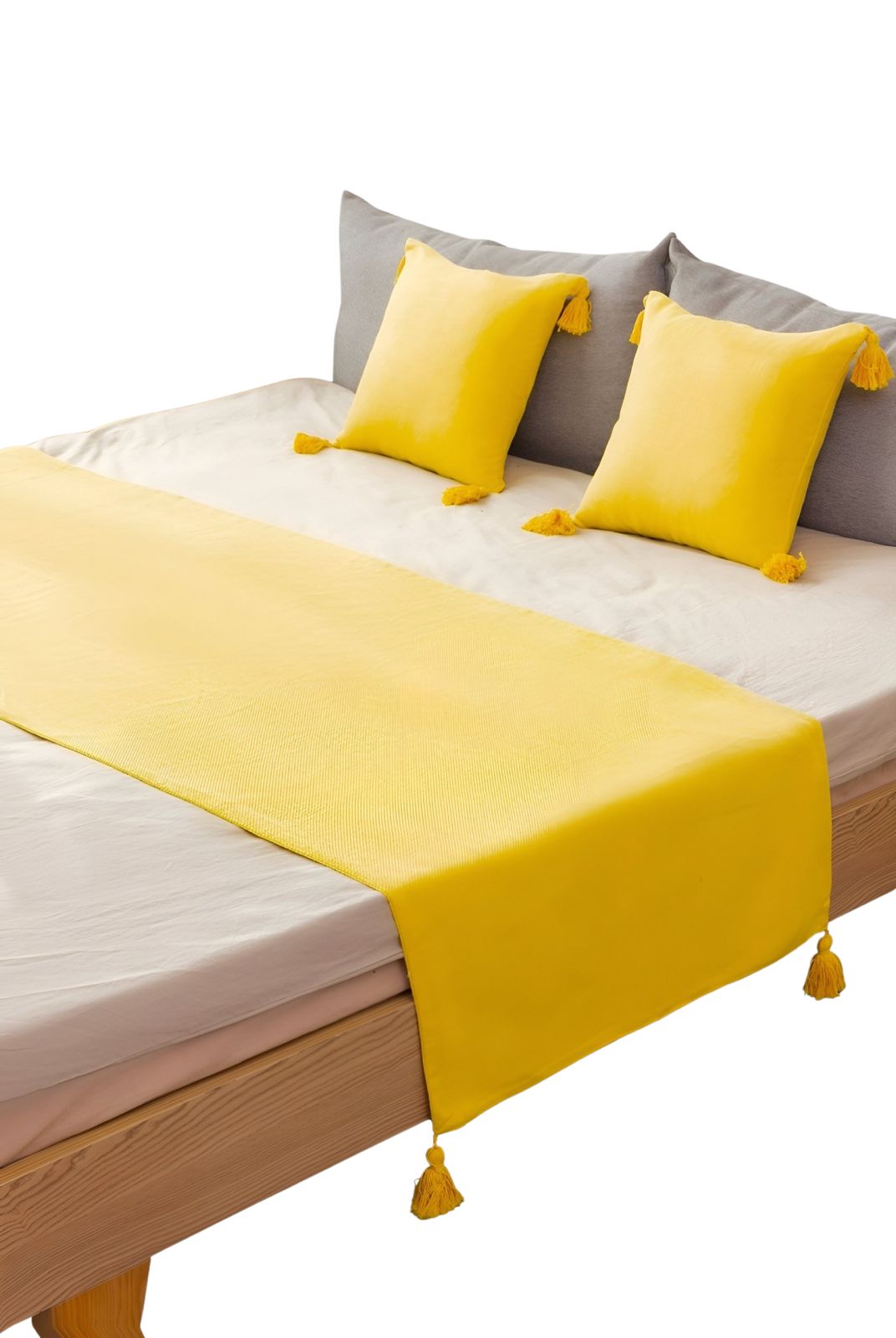 PIECERA DE CAMA DECORATIVA MODELO LINO AMARILLO - 3